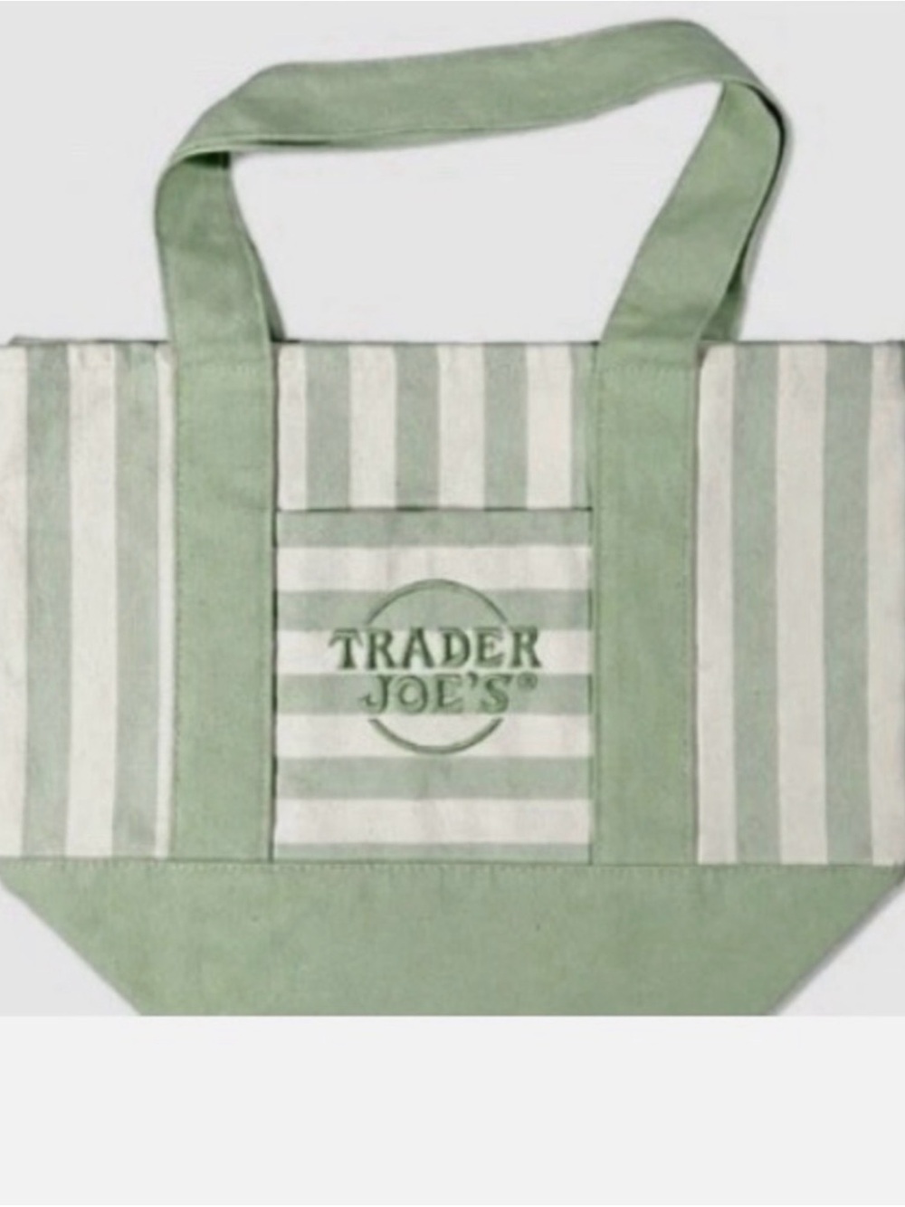 Trader Joe's Striped Canvas Tote Bag NWT Limited Edition SEAFOAM GREEN